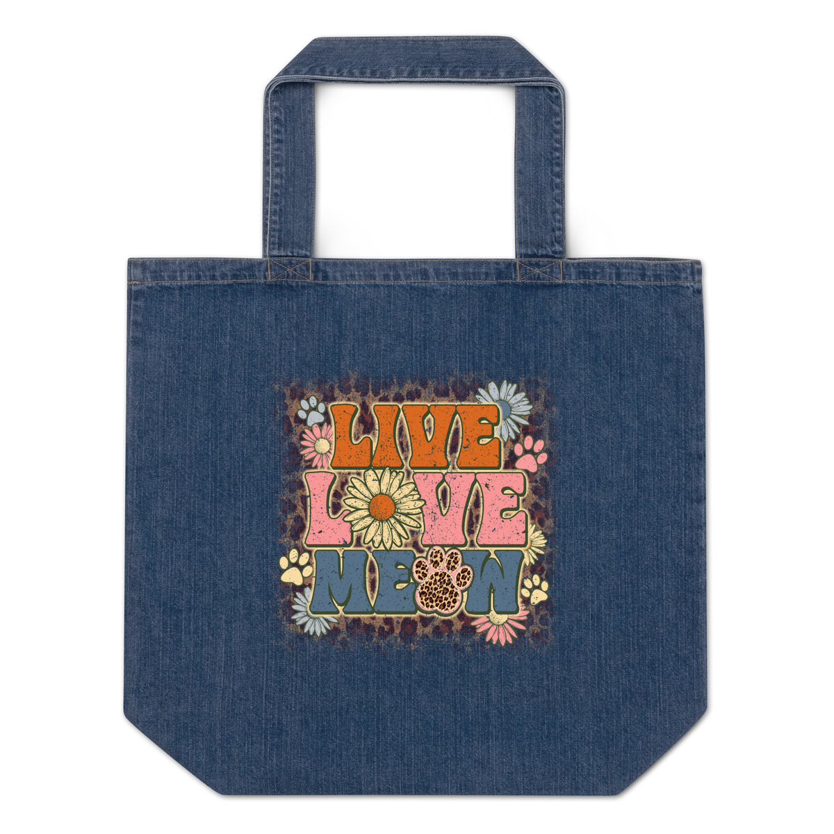 Live Life Meow Denim Tote